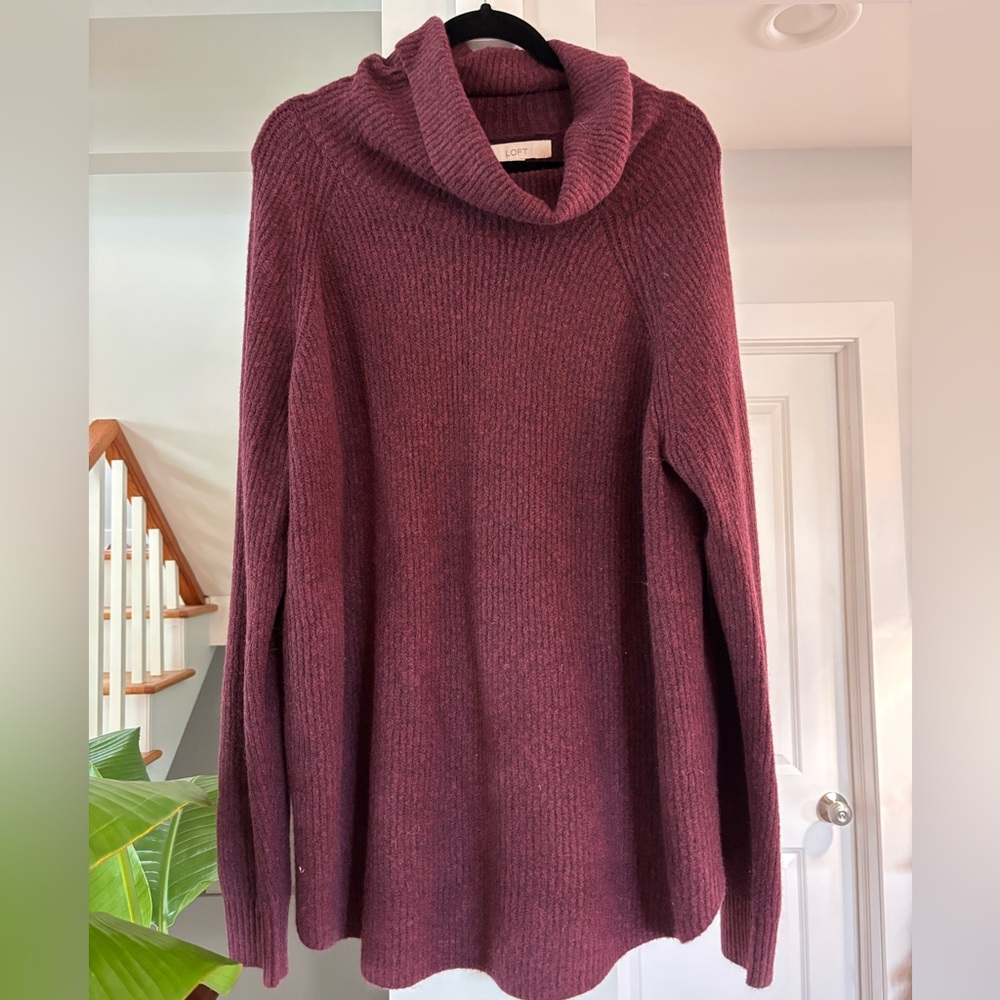 LOFT Women's Deep Burgundy Cowl Neck Sweater